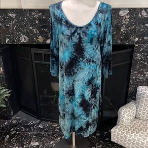 Blue and Black Tie-Dye Dress